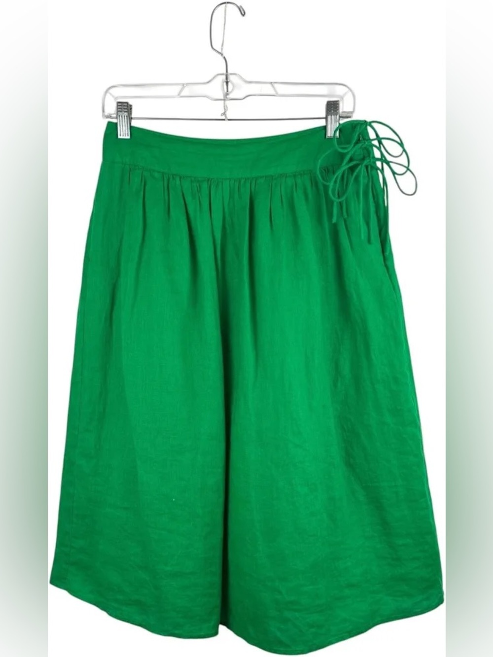 J.Crew Kelly Green 100% Linen Tie A-Line Midi Skirt Size 2